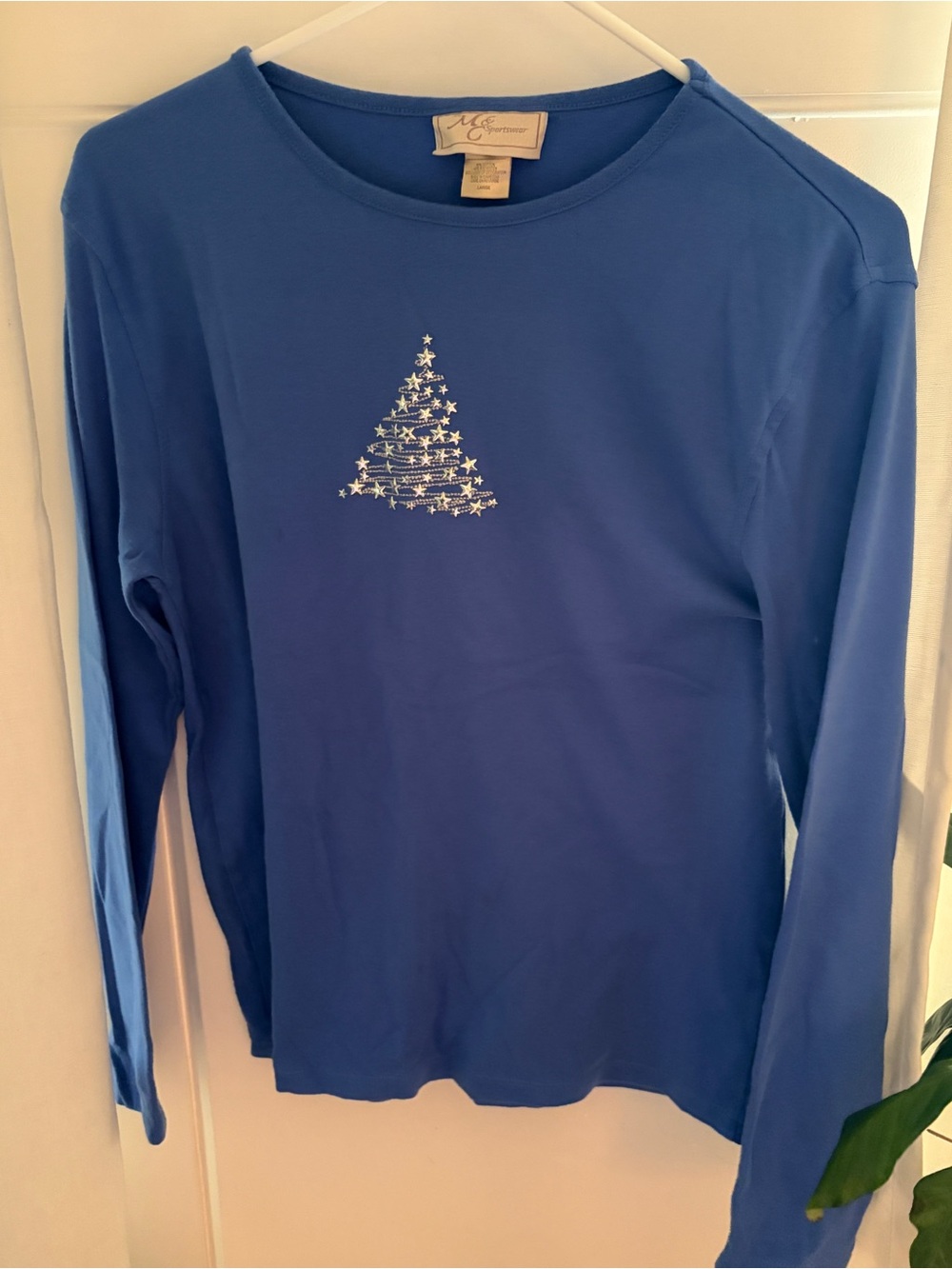 M & C Sportswear Christmas Blue with Shinny Silver Tree Size L